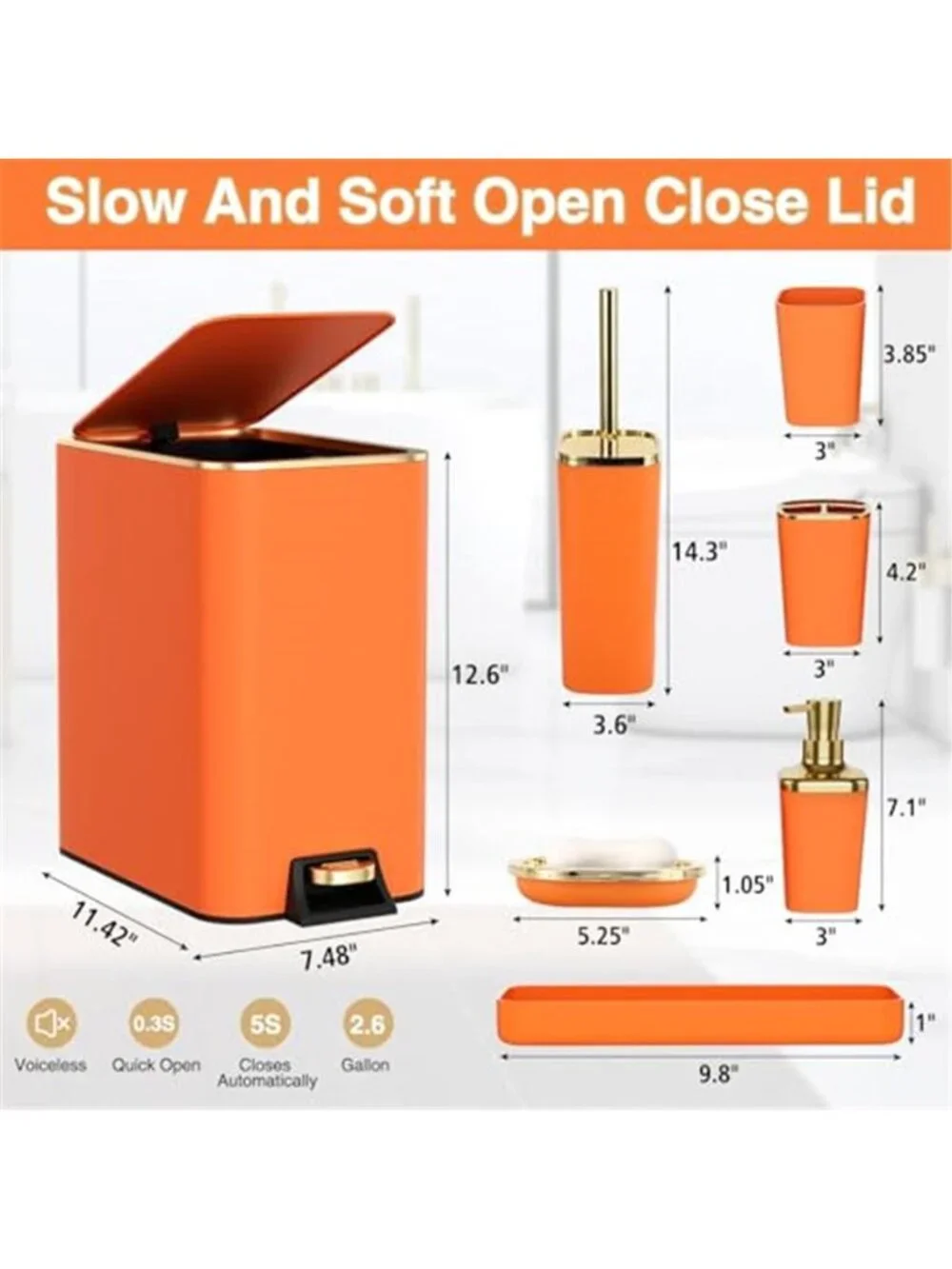 Bathroom Accessories Set Trash Can Soap Dispenser Toothbrush Holder Set